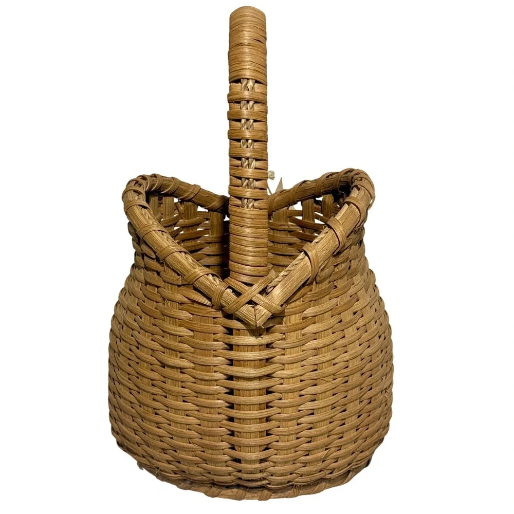 Handwoven Basket Tall Twisted Handle Artisan Reed Basket Twisted Oak Studio
